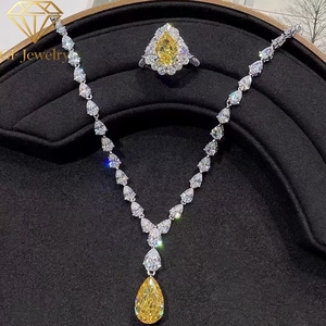 GF Jewelry Women's Pear Cut Fancy Yellow Diamond <b>Necklace</b> White Gold Luxury Pendant With Matching <b>Ring</b> IGI Certified - Product Image 3