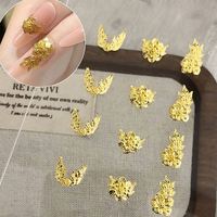 10pcs/bag Hiasan Kuku Logam Berlapis Emas Bentuk Bunga, Perhiasan Kuku Berlian Logam, Dekorasi Kuku Bunga Peony, Permata Rhinestone
