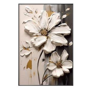 Tableau mural abstrait floral noir en acrylique peint à la main, avec feuille d'or, design élégant, écologique et moderne, pour salon (vente en gros) - Product Image 3