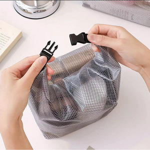 Portable Mesh Makeup <b>Bag</b> Lightweight Travel Toiletry Organizer For Cosmetic Storage With Drawstring Closure Rectangle Shape - Product Image 2