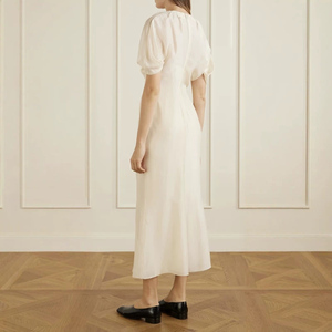 Robe longue élégante pour femmes, robe à manches courtes plissée 3D de texture haut de gamme, robe ajustée formelle - Product Image 3