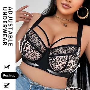 Soutien-gorge en dentelle push-up pour femmes de tous les jours respirant 3/4 tasses antidérapant Triangle sangle sans couture tricoté soutien-gorge licou - Product Image 3