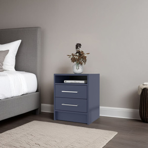 Mesita de noche Lee Ja con 2 cajones y estante abierto, almacenamiento moderno para dormitorio, color azul Kronos - Product Image 1