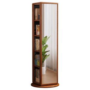 Estantería Esquinera Moderna <span class=keywords><strong>de</strong></span> Madera Maciza con <span class=keywords><strong>Espejo</strong></span> Giratorio y Panel Perforado Multicapa para Sala <span class=keywords><strong>de</strong></span> Estar - Product Image 5