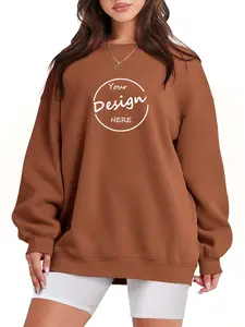 Custom DTG Print Fleece Jumper Hoodies Baggy Ladies Wholesale Embroidery Oversized Plain 300GSM Sweatshirt Crew Neck For Women