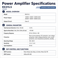 Module amplificateur DSP classe D 3 canaux RX315.5 1500W Subwoofer 500W Mid 500W High FIR EQ Limiteur USB RS485 Haut-parleur actif 3 voies