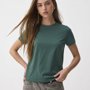 T-shirt à manches courtes col rond pour femme, couleur unie, coupe classique, tissu jersey 100% coton, style décontracté, à porter toute l'année - Product Image 1