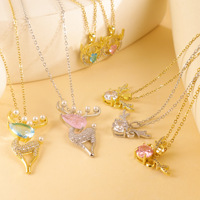 Nouveautés 2026 : Collier pendentif goutte en acier inoxydable avec zircon en forme de bois de cerf pour femme – Idéal comme cadeau