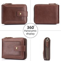 Dompet Kulit Asli Aarons dengan Resleting-02 RFID Blocking Kapasitas Besar Vintage untuk Pria dengan Kantong Koin dan Jendela ID
