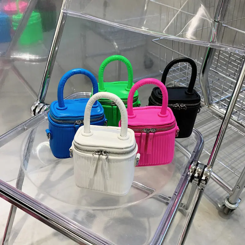 Fashion Trends Solid Color Kids Crossbody Handle Girls Mini Bags Designer Handbags Children Cute Purse With Zipper