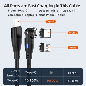 Cable magnético de rotación de 540 grados 9 pines PD100W <span class=keywords><strong>2M</strong></span> Cable 18W <span class=keywords><strong>Micro</strong></span> 100W <span class=keywords><strong>USB</strong></span> C para teléfonos móviles - Product Image 5