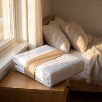 Parure de lit d'hôtel de luxe 60S 100% coton, rayures satinées de 3 cm, housse de couette blanche, ensemble 4 pièces avec drap-housse pour maison d'hôtes