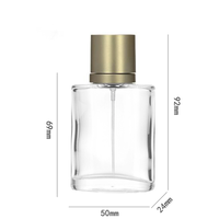 Interface de pression de fond épais de haute qualité de 30ml plat carré emballage de parfum transparent flacon pulvérisateur en verre avec bouchon en aluminium