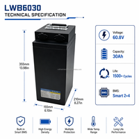 بطارية ليثيوم فوسفات الحديد (LiFePO4) عالية الأداء V-0002 بجهد 60.8 فولت وسعة 30 أمبير في الساعة، 1824 واط في الساعة، مع نظام إدارة بطارية ذكي (BMS)، للدراجات الكهربائية والسكوترات الكهربائية الخارجية، تدوم حتى 1500 دورة.