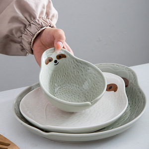 Cute Sloth Shaped Ceramic <b>Coffee</b> <b>Mug</b> Bowl and Plate Animal Ceramic Dinnerware <b>Set</b> - Product Image 6