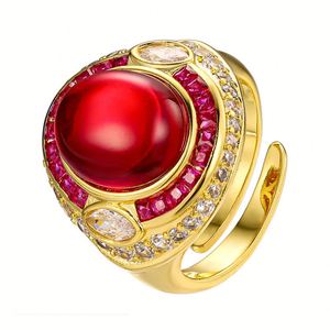 Fashion Jewelry Eco-friendly Copper 10*12MM Red Cubic Zirconia Best Quality Gold Plated Vintage Finger <b>Rings</b> for Premium Gift - Product Image 1