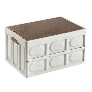 Folding <b>Storage</b> <b>Box</b> With Wooden Lid Plastic Outdoor <b>Camping</b> Organizer Rectangular Foldable Neatening <b>Storage</b> <b>Box</b> - Product Image 5