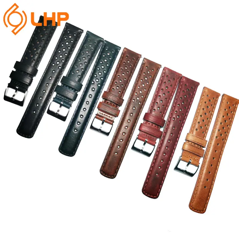 OEM breathable leather strap logo black brown camel 18mm20mm 22mm vintage leather strap luxury watch leather strap