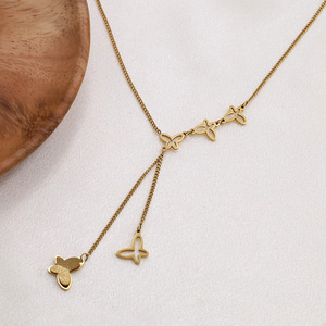 Butterfly Pendant Necklace Gold Tone Multi Layer Clavicle Chain Geometric Design Everyday Wear Unisex - Product Image 1