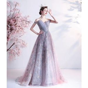 S0861H Nouvelle Robe de Mariée Élégante 2025 en Dentelle Royale à Imprimé Floral Violet avec Traîne Chapelle - Product Image 3