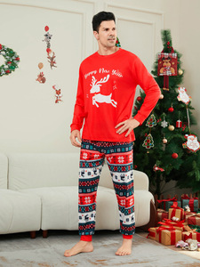 2024 Plus Size Poliéster Pullover Longo Pai-filho Home Wear Deer Monogrammed Família Ano Novo Natal Pijama Outfit 2 Peça - Product Image 3