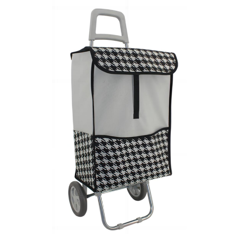 Black and White Houndstooth Pattern Two Wheeled Foldable Shopping Bag Trolley Cart Durable and Stylish for Supermarkets