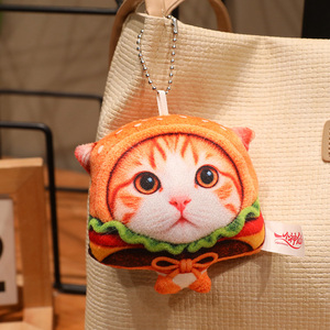 Porte-clés personnalisés en peluche <span class=keywords><strong>super</strong></span> douce en forme de nourriture : chat, hamburger, nouilles instantanées, frites - Product Image 1