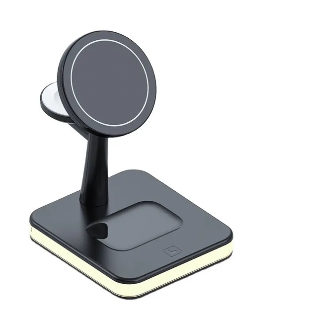 2026 New Product-3 1 Wireless Charger Station for iPhone 15 Night Light Bedroom Phone Holder 10W Output Portable Watch Charger