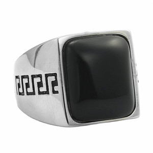 Bague carrée en pierre noire pour homme, style rétro géométrique en argent, bijoux punk, cadeau - Product Image 4