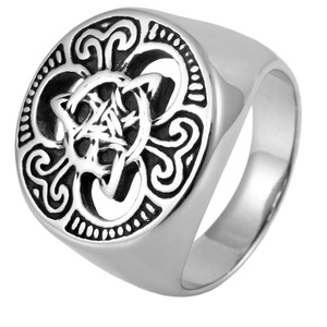 yunnique Men's Viking Style <b>Titanium</b> Steel <b>Ring</b> Skeleton Pattern Geometric Design Gift Jewelry - Product Image 5