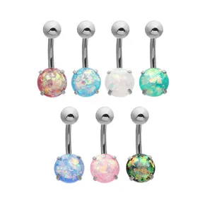High Quality Stainless Steel Prong Setting Synthetic Opal Belly Button Rings