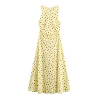 Damen Vintage Creme-Gelbes Gepunktetes Ärmelloses Maxikleid mit Seitlicher Raffung an der Taille Elegantes Lässiges Sommerkleid Kundenspezifischer Farbdruck ODM/OEM