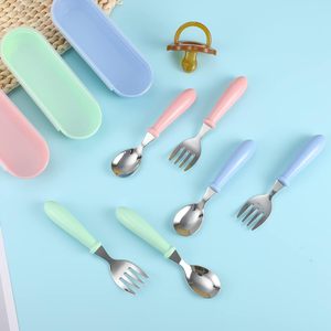 <strong>Children's</strong> Stainless Steel <strong>Cutlery</strong> with Plastic Handle Safe Toddler Utensils Kids Flatware Spoons and Forks <strong>Set</strong> - Product Image 1
