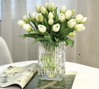 Bouquet de tulipes artificielles en gel de silicone à 5 tiges, nouées à la main, effet toucher réel, colorées, moulées par injection, aspect hydratant