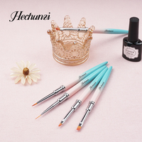 Hechunzi 5 pièces en gros, pinceaux professionnels pour gel UV, manche en métal dégradé bleu-blanc, poils en nylon, pinceaux pour vernis à ongles, fournitures