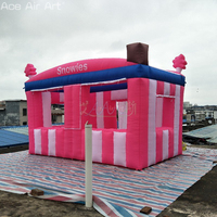 Kiosque de vente gonflable style bonbon, rose et blanc rayé, pour foire et fête en plein air, vente au détail