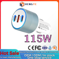 Chargeur de voiture rapide OEM ODM en aluminium 115W 100W 3 ports PD QC3.0 PD65W QC30W 2 Type-C 1 USB-A pour vente en gros