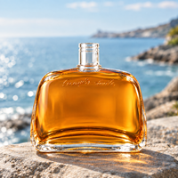 Bouteille à spiritueux en verre de 700 ml, plate, incurvée, ronde, carrée, avec texte en relief, base épaisse, vide, pour whisky, brandy, logo personnalisé
