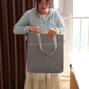 Custom Classic Design Felt Tote <b>Bag</b> with Zipper Book PU Handle Daily Use Shoulder Strap Unisex Direct Manufacturer Wholesale - Product Image 2