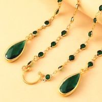 Chaîne de visage en bambou avec pampille en cristal vert, style bohème, accessoires d'oreille tendance pour femme