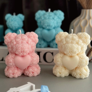 Rose Pattern Heart Hug Bear Scented Soy <b>Wax</b> <b>Candle</b> 3D Sculpted Aromatherapy <b>Candle</b> Valentine Gift Home Decor - Product Image 1