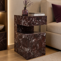 Table d'appoint en marbre Rosso Levanto poli sur mesure pour salon ou chambre à coucher