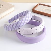 MUJU C050 38cm Bando Berbahan Polkadot dan Gingham Berlapis Lebar 3cm Warna Lavender Buatan Tangan Logo Kustom