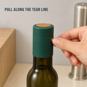 Capsula Termoretraibile in PVC Verde 32x42mm per Collo di <span class=keywords><strong>Bottiglia</strong></span> di Olio d'Oliva con Linea di Apertura Facilitata, Logo Personalizzato Stampato, Fornitore all'Ingrosso - Product Image 4