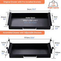 Supports de montage réglables en hauteur JH-Mech Custom 3, glissières métalliques silencieuses pour rangement sous le bureau, tiroir coulissant en métal sous le bureau