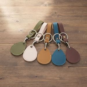 Genuine Leather Round Embossed <b>Key</b> Fob Holder Access Card Holder <b>Key</b> <b>Chains</b> NFC Smart Tag <b>Key</b> Fob Protector - Product Image 1