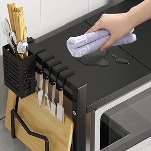Expandable Microwave Oven Rack Metal Kitchen Storage <b>Shelf</b> Organizer with Hooks Countertop Appliance <b>Stand</b> - Product Image 6