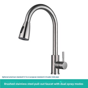 Robinet de cuisine rétractable chaud/froid de style américain transfrontalier en acier inoxydable pour évier et lave-vaisselle - Product Image 6