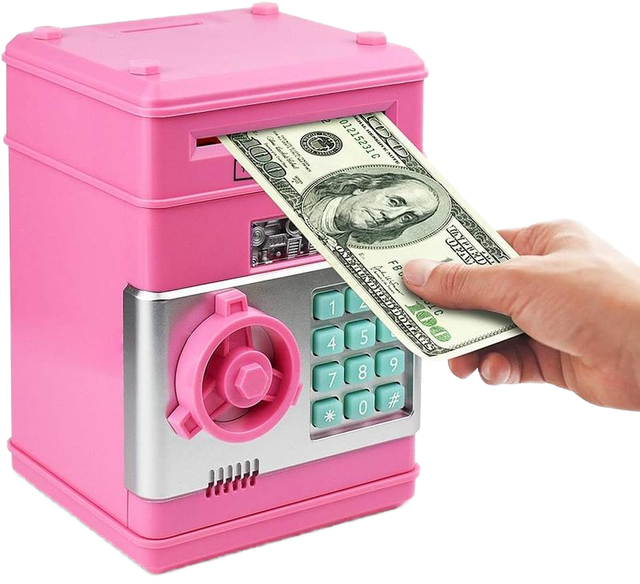 Password Protected Mini ATM Digital Electronic Money Bank Plastic Piggy Bank for Kids' Birthday Saving Coins and Cash