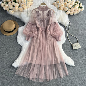 Vestido de encaje para mujer, ropa Coreana de gasa de malla con parte inferior de flores tridimensional, top halter, Primavera/Verano, 2022 - Product Image 3